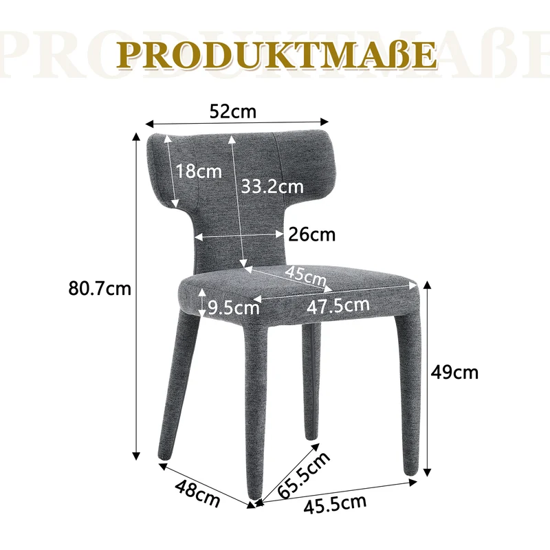 Lot de 2 chaises de salle à manger grises en tissu, dossier T moderne RUSTICVASEART