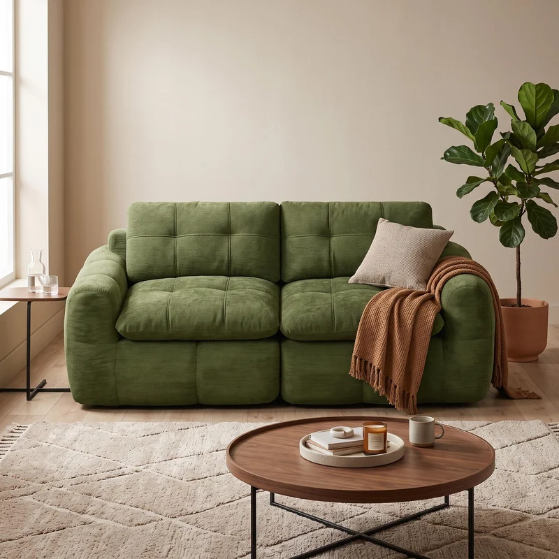 Canapé modulable 2 places vert en chenille profond et moelleux 194cm RUSTICCURTAINSET