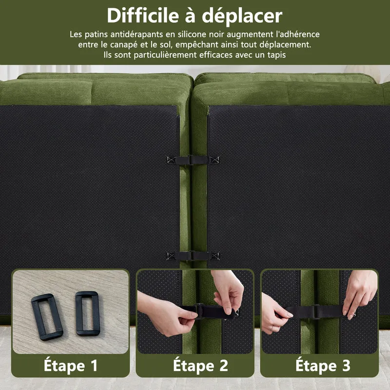 Canapé 3 places modulable matelassé en chenille verte 264cm RUSTICCUSHIONSET