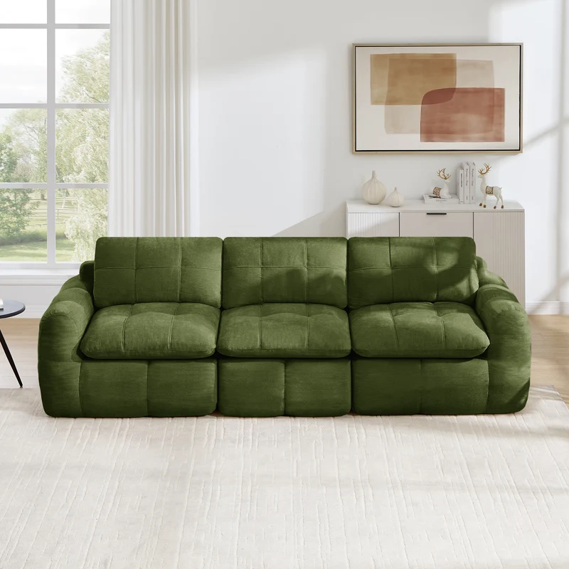 Canapé modulable 3 places matelassé en chenille verte 264 cmRUSTICCURTAINHOME