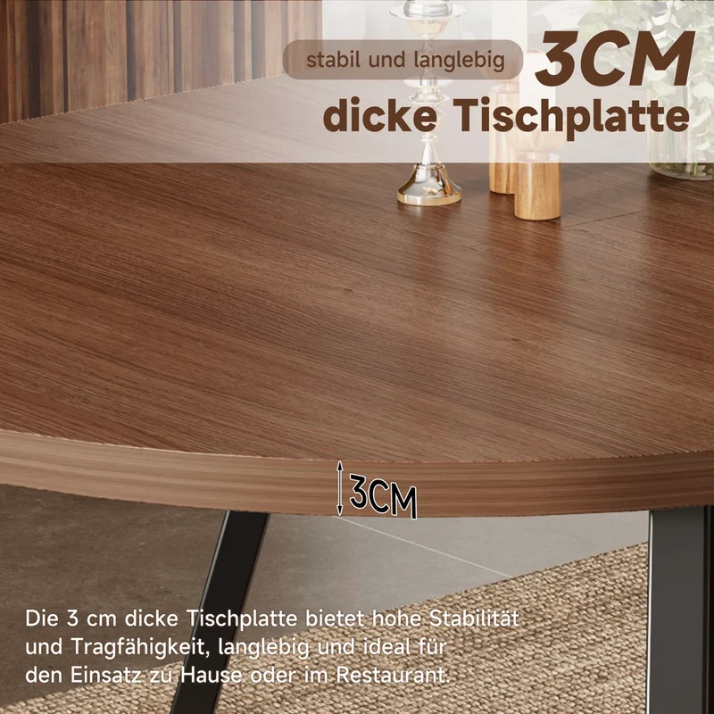 Table de la salle à manger extensible ronde effet noyer, 4 à 6 personnes 100/140x100cm RUSTICROOMHOME