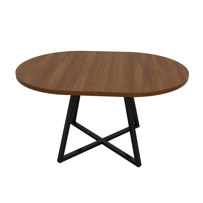 Table de la salle à manger extensible ronde effet noyer, 4 à 6 personnes 100/140x100cm RUSTICROOMHOME