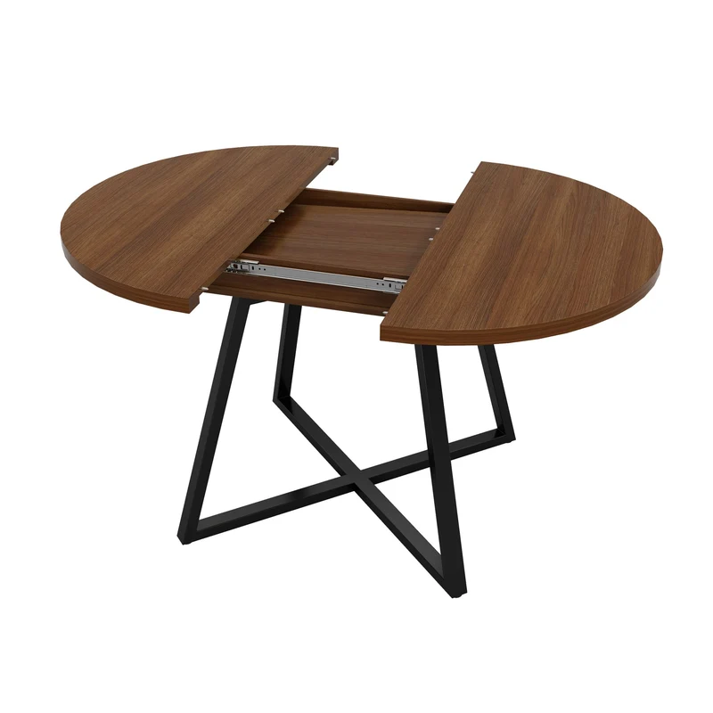 Table de la salle à manger extensible ronde effet noyer, 4 à 6 personnes 100/140x100cm RUSTICROOMHOME
