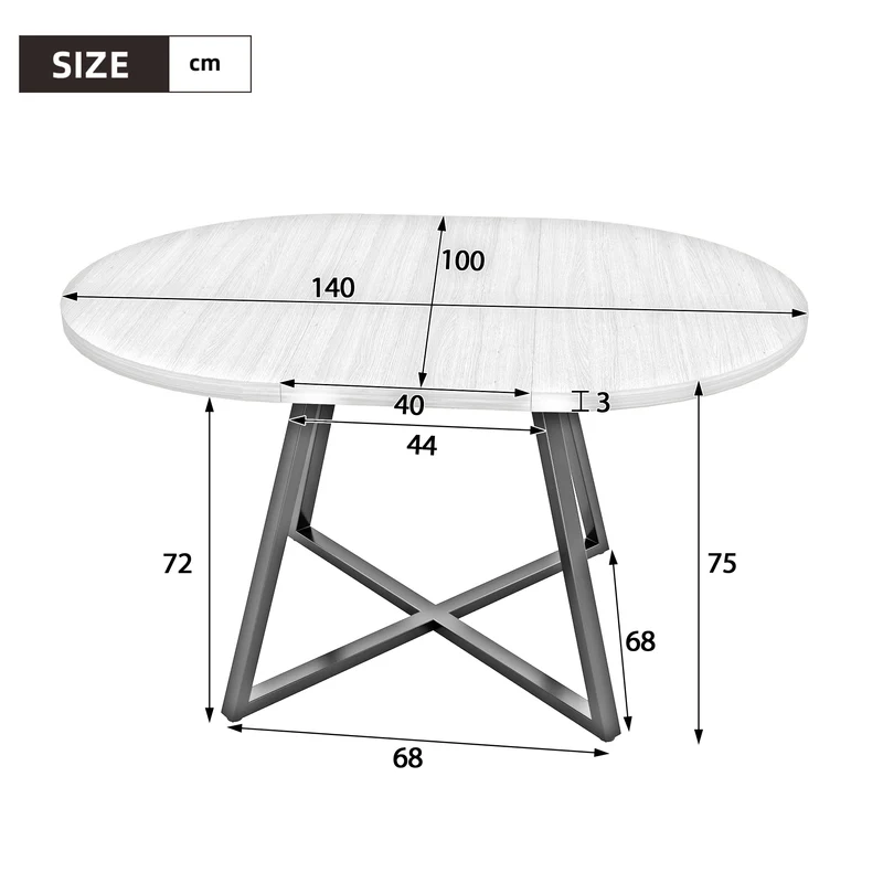 Table de la salle à manger extensible ronde effet noyer, 4 à 6 personnes 100/140x100cm RUSTICROOMHOME