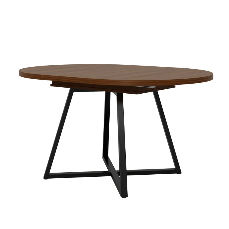 Table de la salle à manger extensible ronde effet noyer, 4 à 6 personnes 100/140x100cm RUSTICROOMHOME