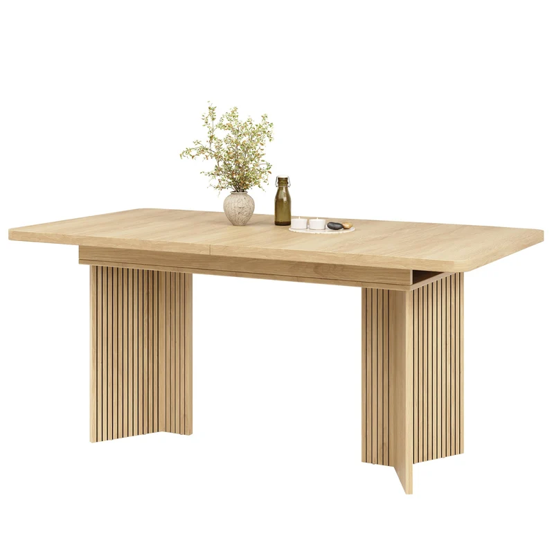 Table de salle à manger extensible effet bois pieds V rainurés 120–160cm RUSTICSOFAART