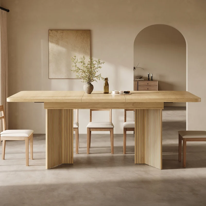 Table de salle à manger extensible effet bois pieds V rainurés 120–160cm RUSTICSOFAART
