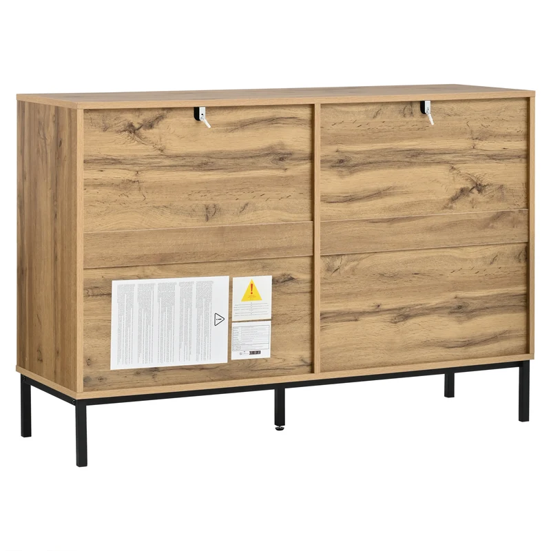 Buffet effet bois 6 tiroirs, style cannage 120x40x81cm RUSTICPANELHOME