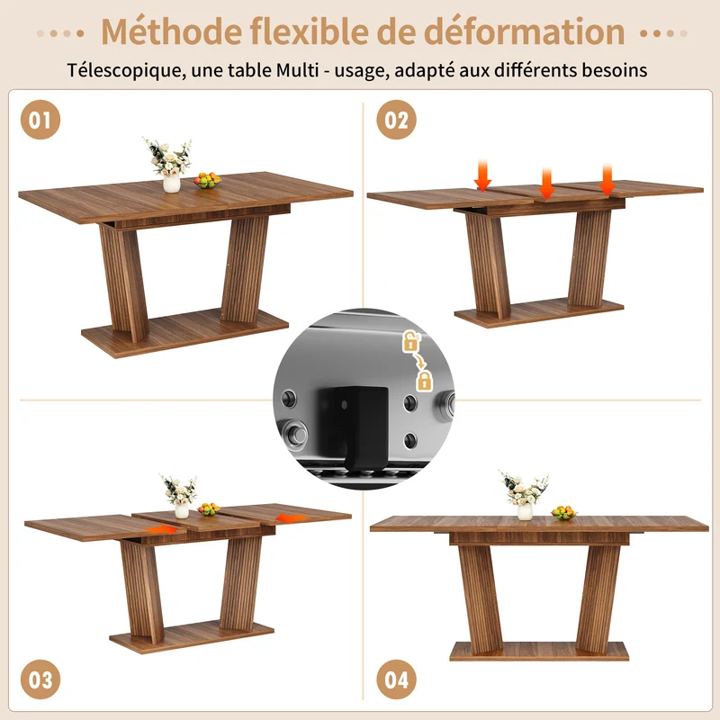 Table de salle à manger extensible bois foncé 120-160cm RUSTICPANEL