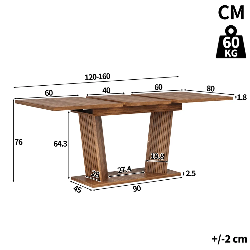 Table de salle à manger extensible bois foncé 120-160cm RUSTICPANEL