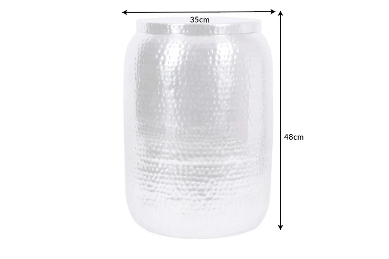 Table d’appoint faite main ORIENT STORAGE 50cm design martelé en argent avec espace de rangement rond