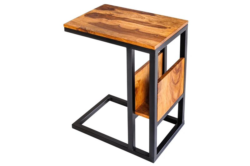 Table d'appoint en bois massif CONCIERGE 60cm finition pierre de Sheesham marron avec espace de rangement