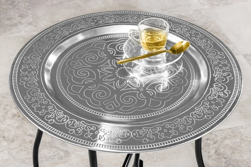 Table d'appoint ronde MARRAKESH 50cm table à thé argentée plateau amovible pliable