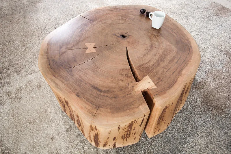 Table basse tronc d'arbre GOA 60cm bois massif d'acacia naturel ronde avec roulettes unique