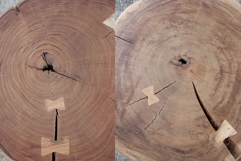 Table basse tronc d'arbre GOA 60cm bois massif d'acacia naturel ronde avec roulettes unique