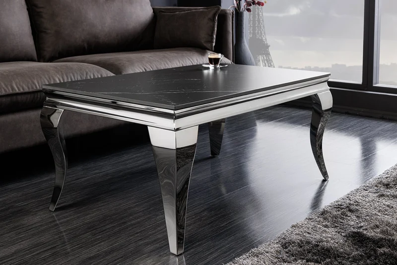 Table basse design MODERN BAROQUE 100cm marbre céramique chrome anthracite noir