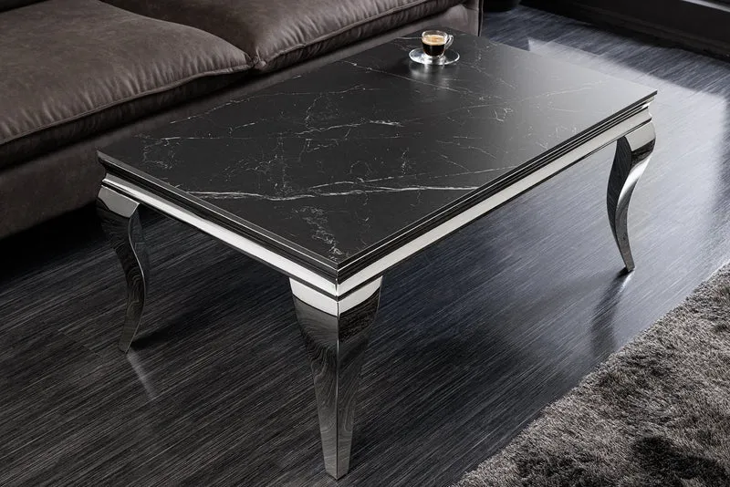 Table basse design MODERN BAROQUE 100cm marbre céramique chrome anthracite noir