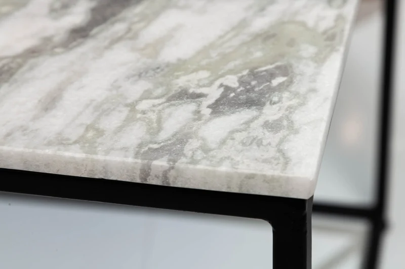 Table basse élégante ELEMENTS 50cm blanche avec plateau en marbre poli