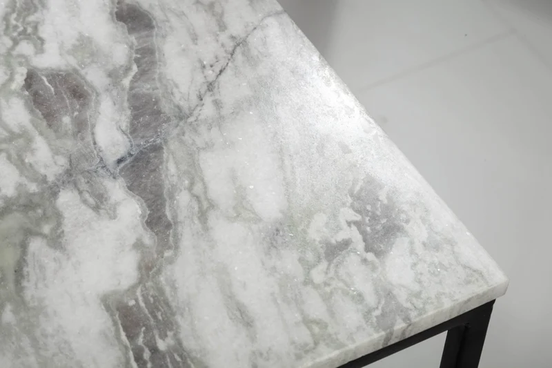 Table basse élégante ELEMENTS 50cm blanche avec plateau en marbre poli