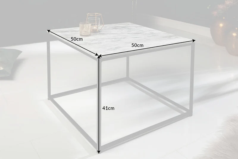 Table basse élégante ELEMENTS 50cm blanche avec plateau en marbre poli