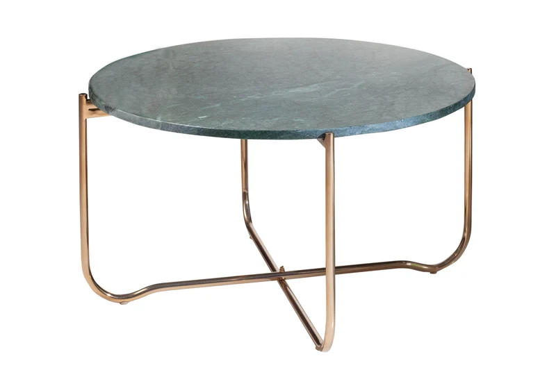 Table basse ronde NOBLE 65cm marbre vert plateau amovible pliable métal doré