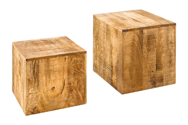 Ensemble solide de 2 tables d'appoint CURACAO 45 cm table basse cube en bois de manguier naturel faite à la main