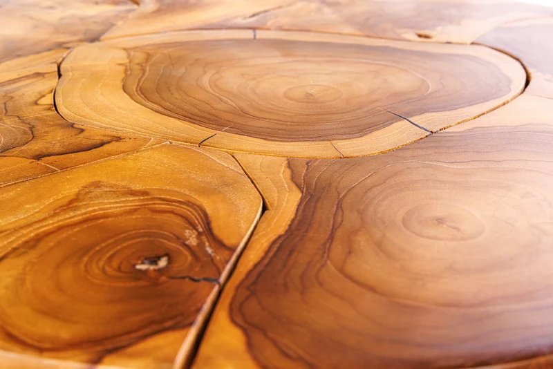 Table basse ronde en bois massif MOSAIC 60cm tronc d'arbre en teck naturel fait main