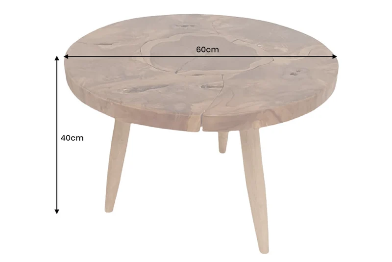 Table basse ronde en bois massif MOSAIC 60cm tronc d'arbre en teck naturel fait main