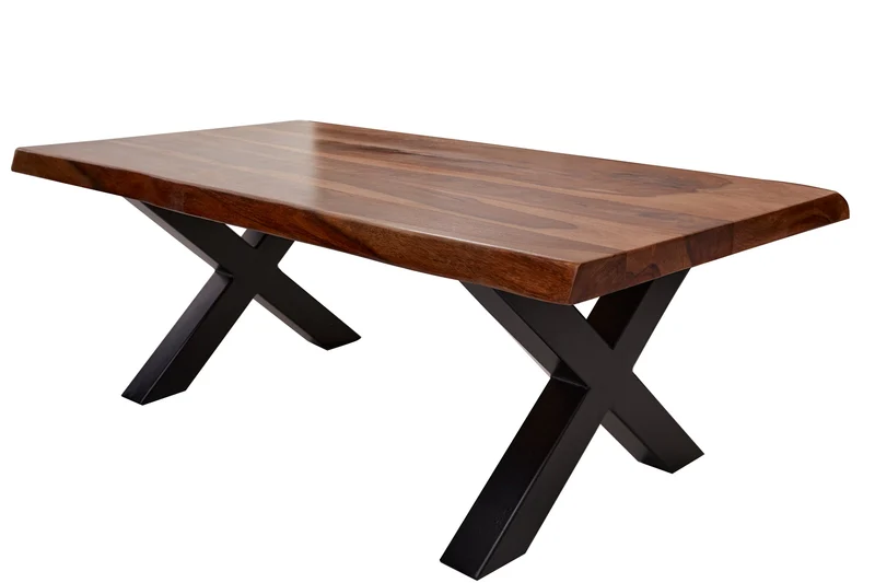 Table basse design AMAZONAS 110 cm marron bois massif de sheesham bordé d'arbre
