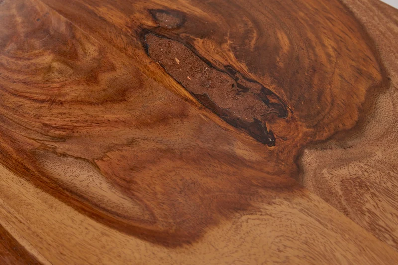 Table basse design AMAZONAS 110 cm marron bois massif de sheesham bordé d'arbre