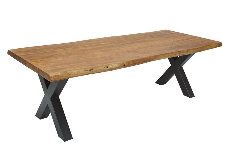 Table à manger en bois massif MAMMUT NATURE 240cm bord en acacia cadre en X plateau 6cm