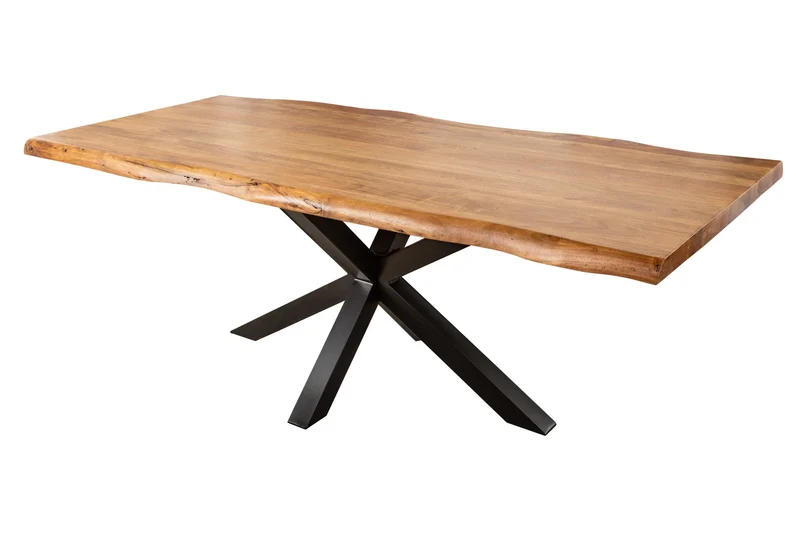 Table à manger en bois massif MAMMUT NATURE 220cm structure en métal acacia bord en arbre noir plateau 6cm