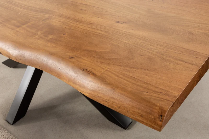 Table à manger en bois massif MAMMUT NATURE 220cm structure en métal acacia bord en arbre noir plateau 6cm