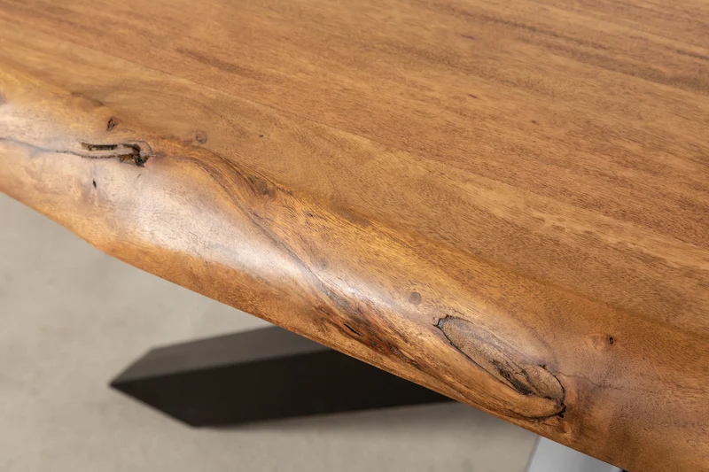 Table à manger en bois massif MAMMUT NATURE 220cm structure en métal acacia bord en arbre noir plateau 6cm