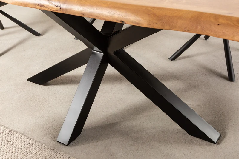Table à manger en bois massif MAMMUT NATURE 220cm structure en métal acacia bord en arbre noir plateau 6cm