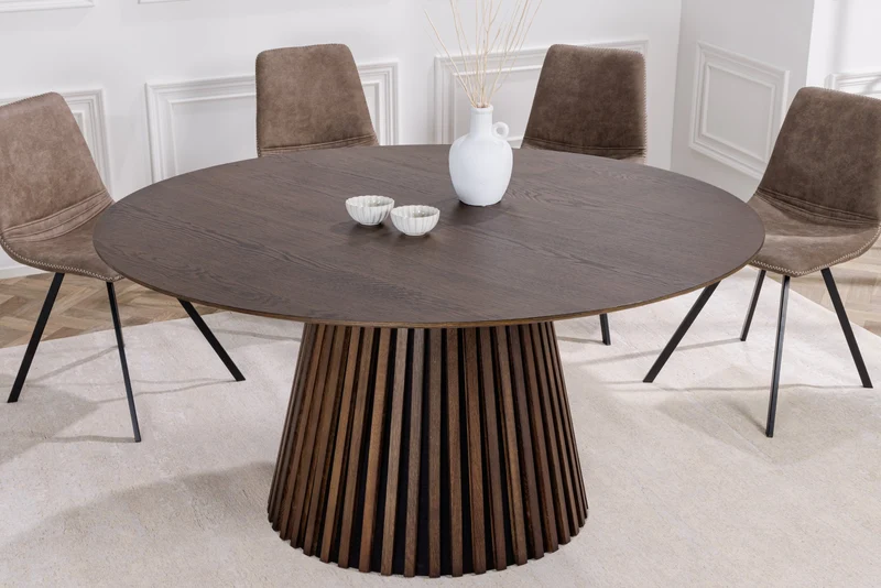 Table à manger ronde VALHALLA WOOD 120cm piètement pilier en chêne fumé