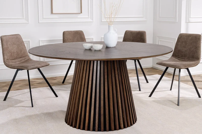 Table à manger ronde VALHALLA WOOD 120cm piètement pilier en chêne fumé