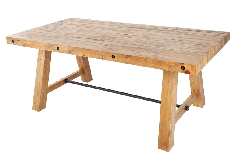 Table à manger solide FINCA 200 cm vintage marron en pin recyclé design industriel