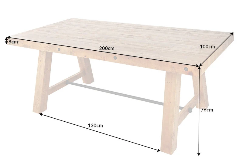 Table à manger solide FINCA 200 cm vintage marron en pin recyclé design industriel