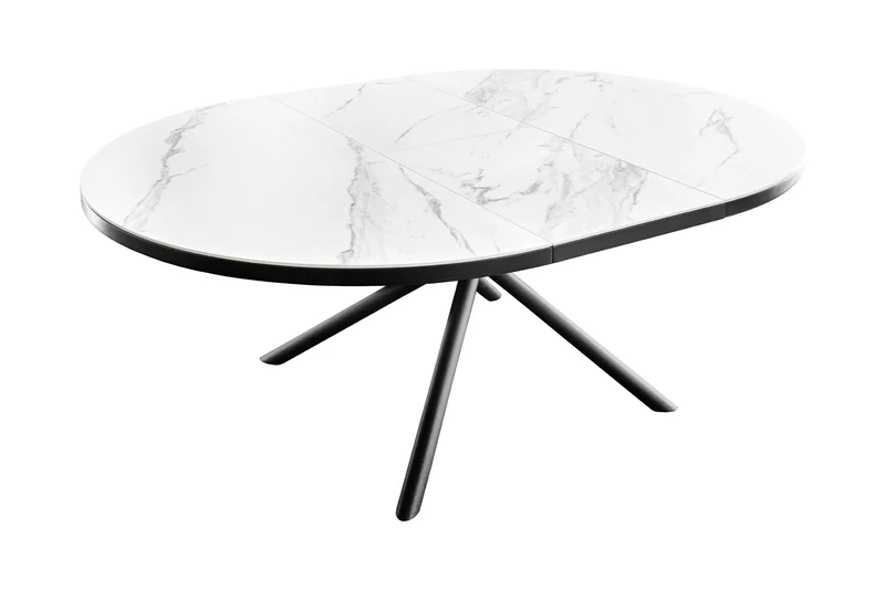 Table à manger extensible MIKADO 120-160 cm en céramique blanche ovale avec structure étoile noire