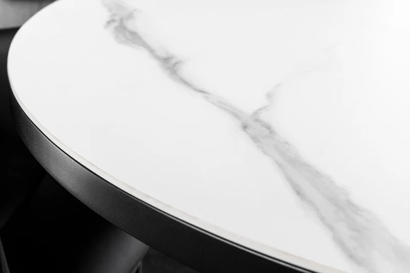 Table à manger extensible MIKADO 120-160 cm en céramique blanche ovale avec structure étoile noire