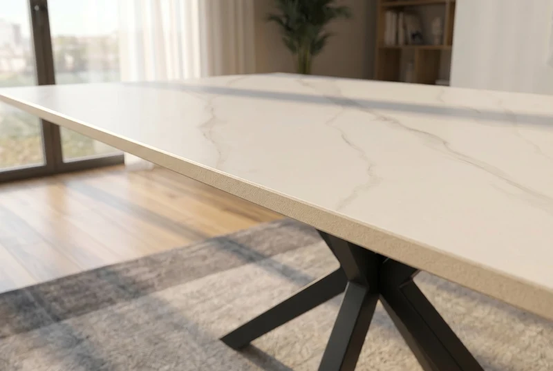 Table à manger moderne GALAXIE 180cm céramique blanche structure étoile métal noir
