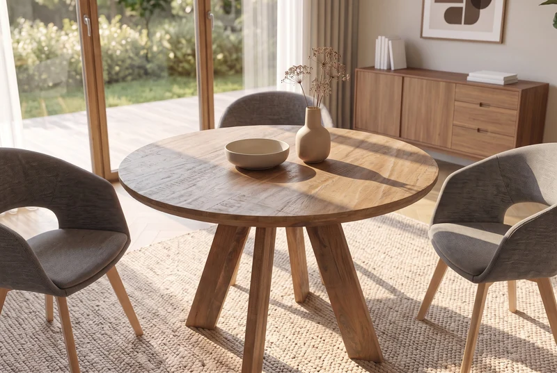 Table à manger ronde ART WOOD 100cm en manguier massif marron