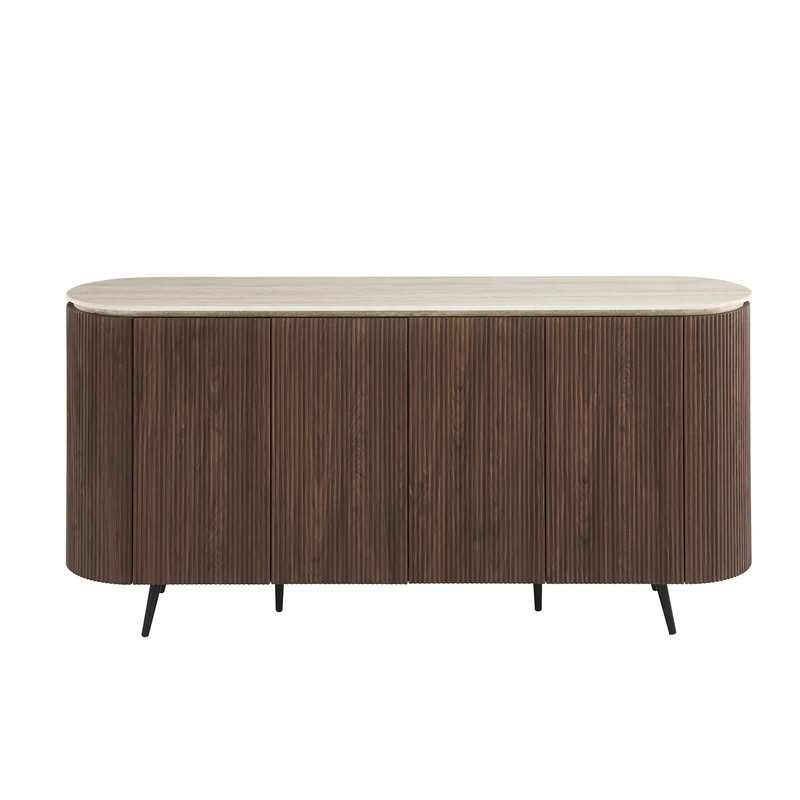 Buffet STONEA plateau céramique noyer 4 portes 180x40x85cm