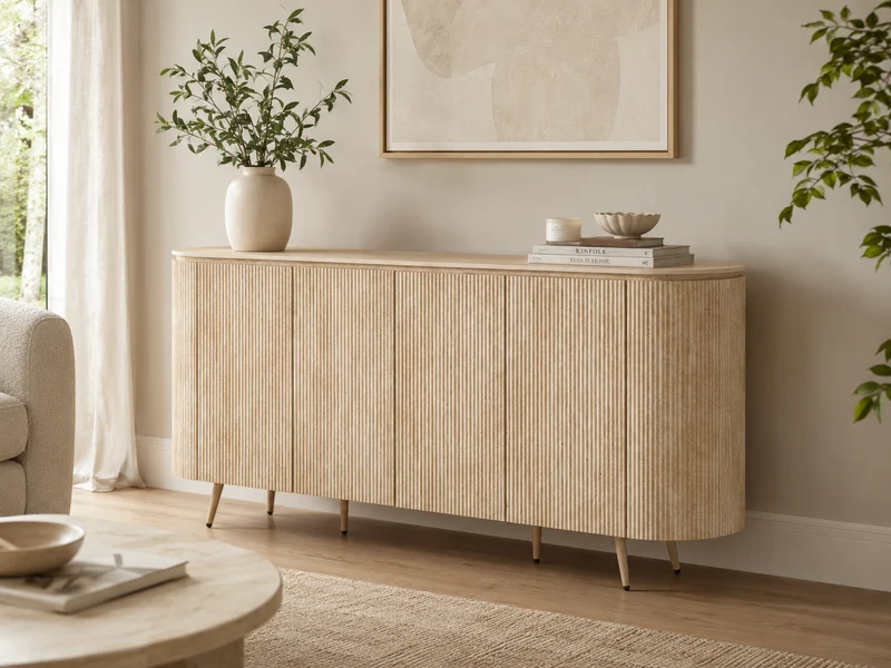 Buffet STONEA plateau céramique noyer 4 portes 180x40x85cm
