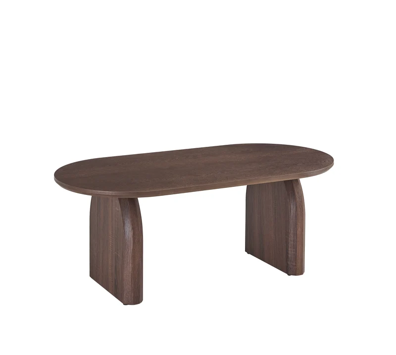 Table basse FLUIDE, plateau et pieds effet noyer 120cm