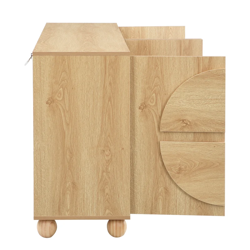 Buffet effet bois naturel à 4 portes, relief circulaire et étagères réglables 160cm RUSTICTRAYSET