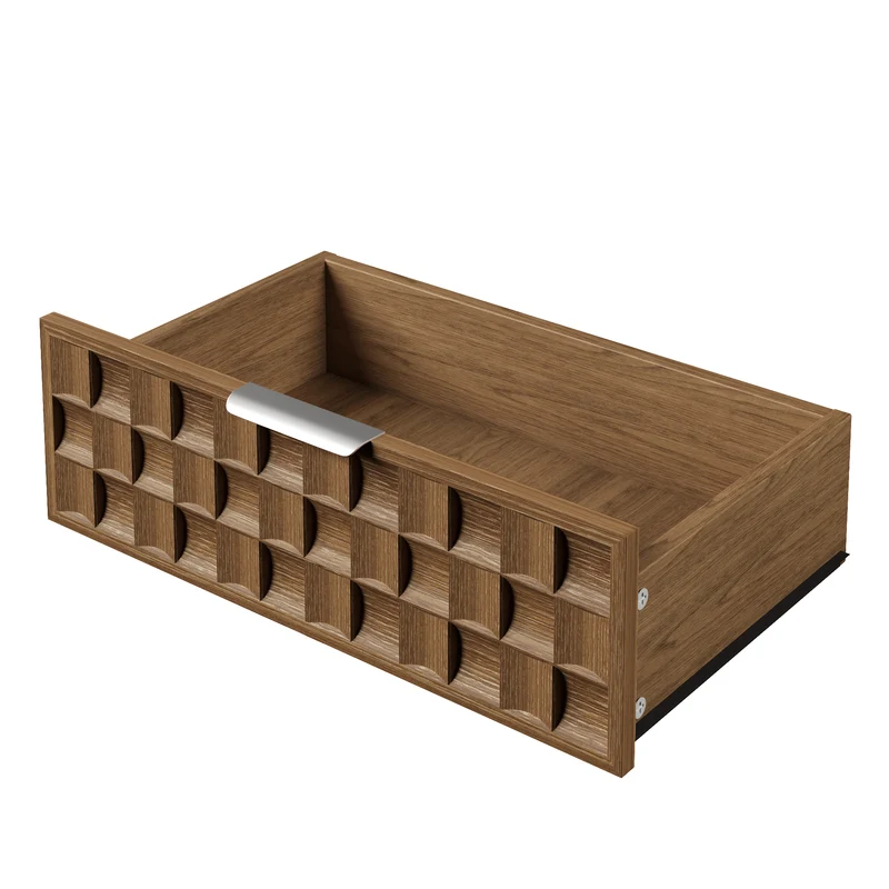 Buffet effet chêne motif damier en relief, 6 tiroirs, style mid-century 120cm RUSTICWALLART