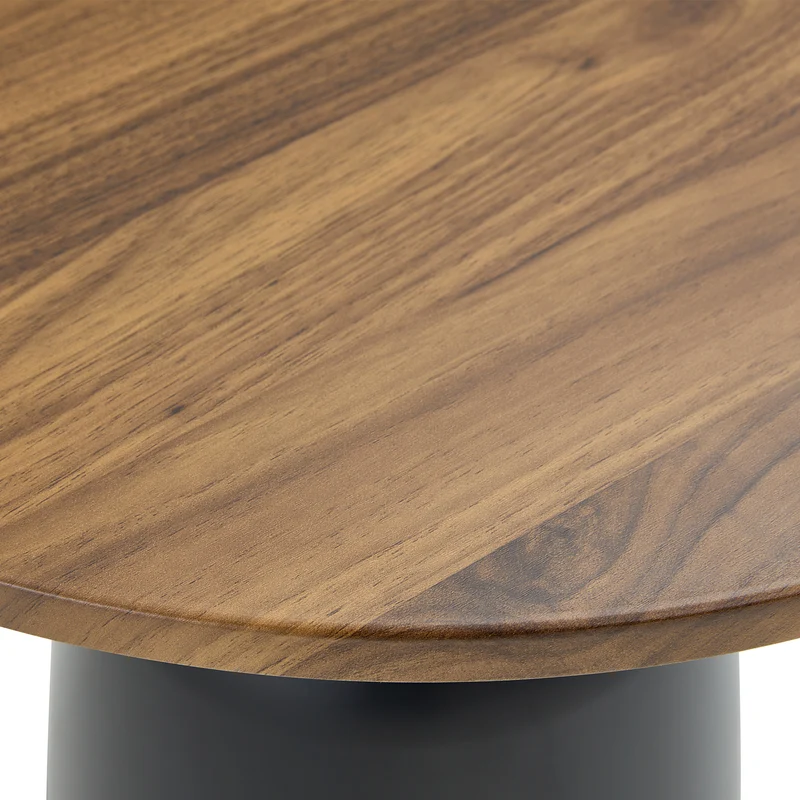 Table d’appoint ronde effet noyer, métal noir et doré, style nordique chic 60cm RUSTICWARDROBEHOME