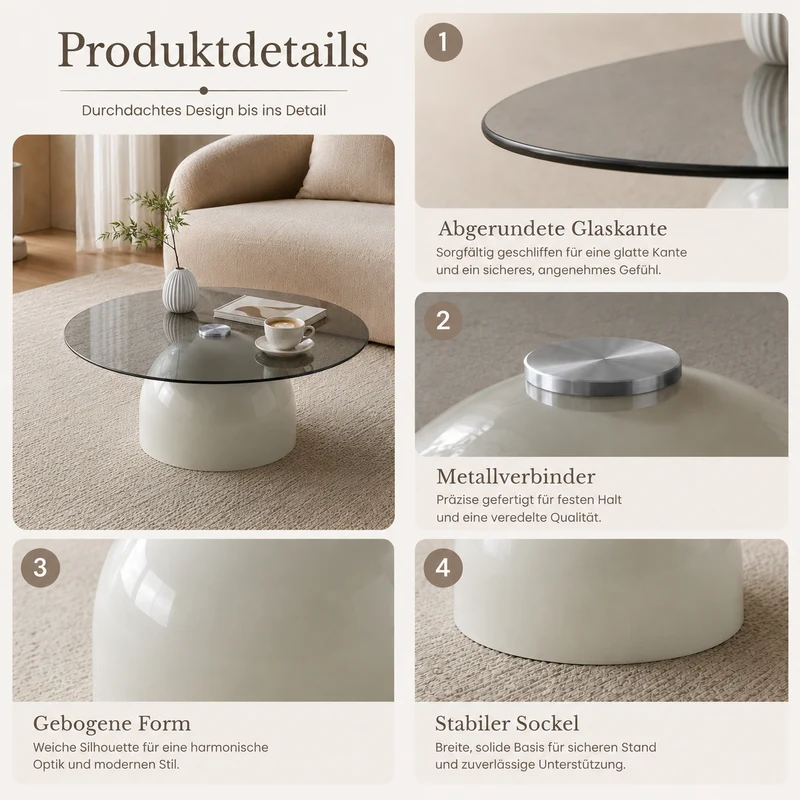 Table basse ronde en verre teinté et acier gris, design moderne Ø70cm SCANDINAVIANBENCH